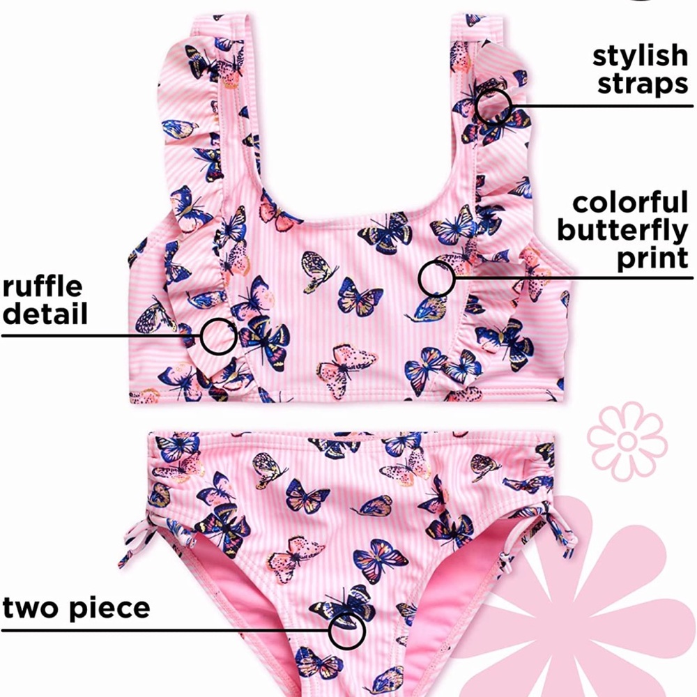 Kensie Girl 2 pieceTankini Bikini Swimsuit Pink Butterfly